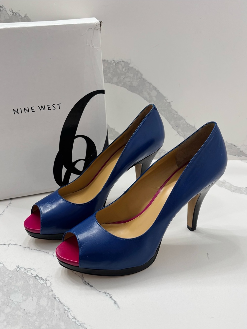 Nine West Women’s 10M Chic Royal Blue Peep Toe Platform Heels